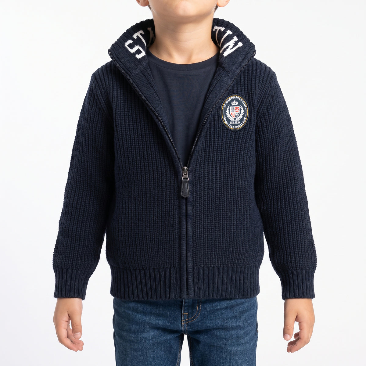 Cardigan full zipper finezza 5 con logo intarsiato