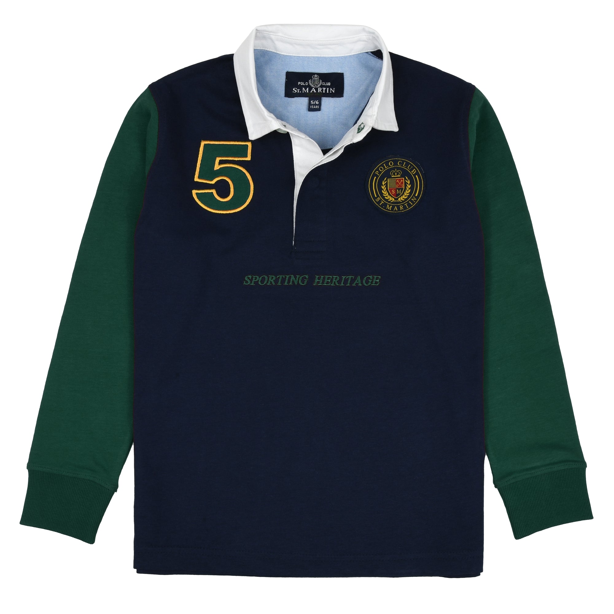 Long sleeve jersey polo shirt with applied number