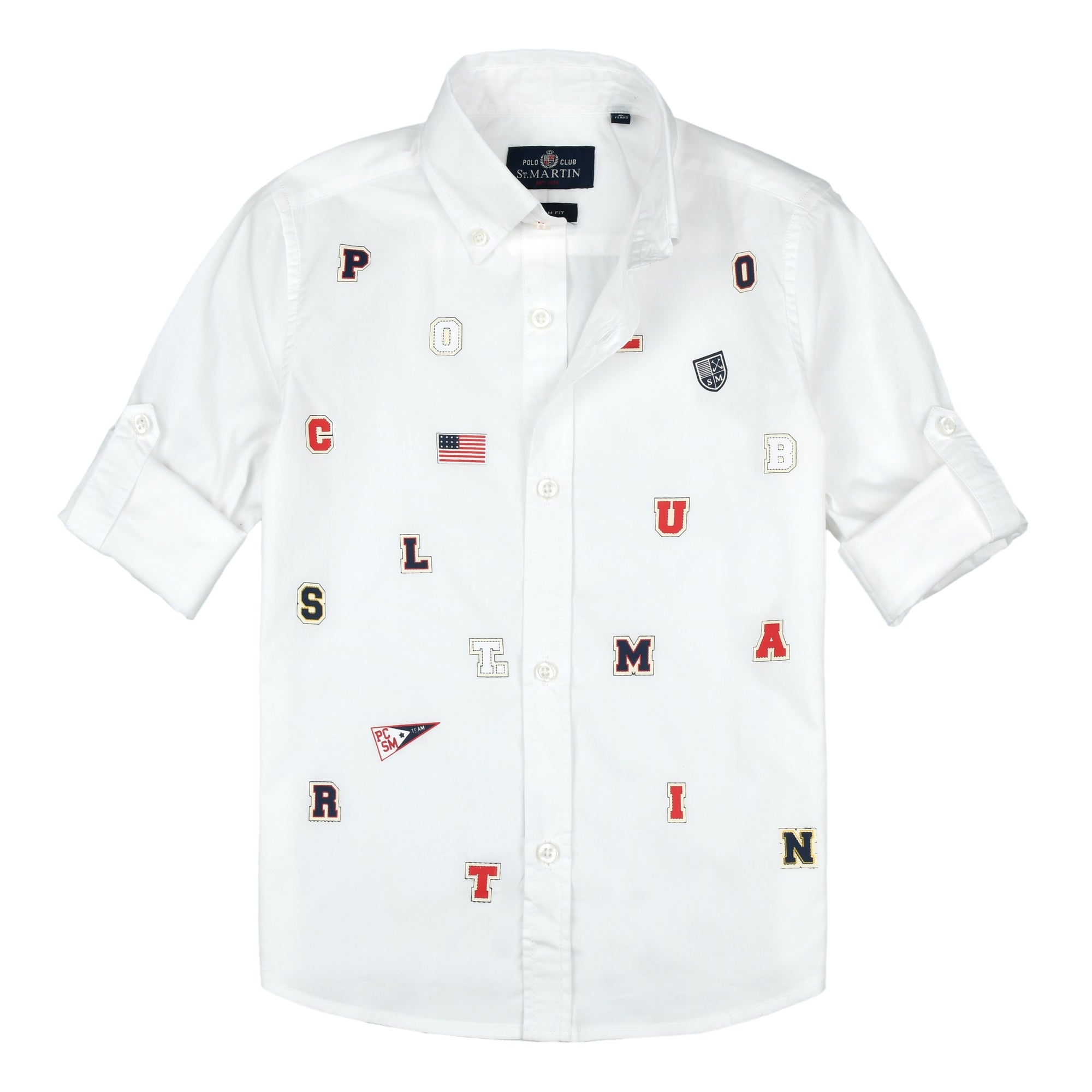 Poplin button-down shirt with letter embroidery