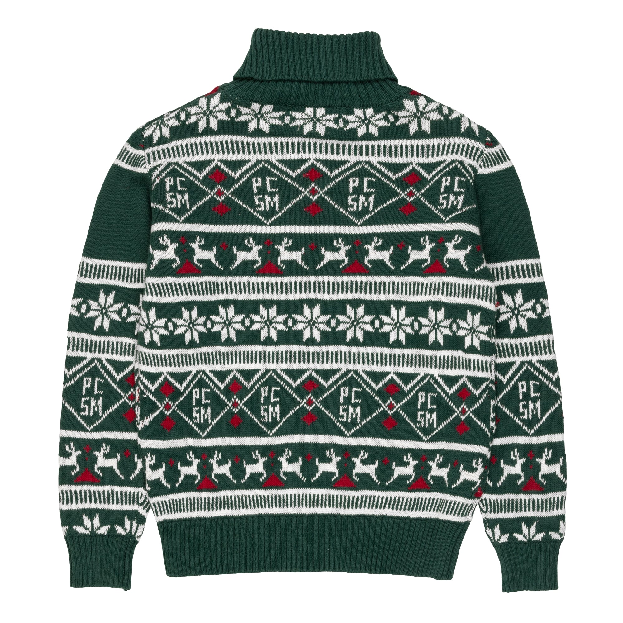 Green Christmas high neck sweater, gauge 7, with inlays