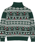 Green Christmas high neck sweater, gauge 7, with inlays