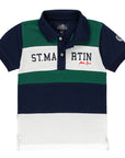 Piqué polo shirt with contrasting bands and college logo