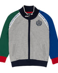 Full zipper raglan sleeve sweatshirt with logo embroidery