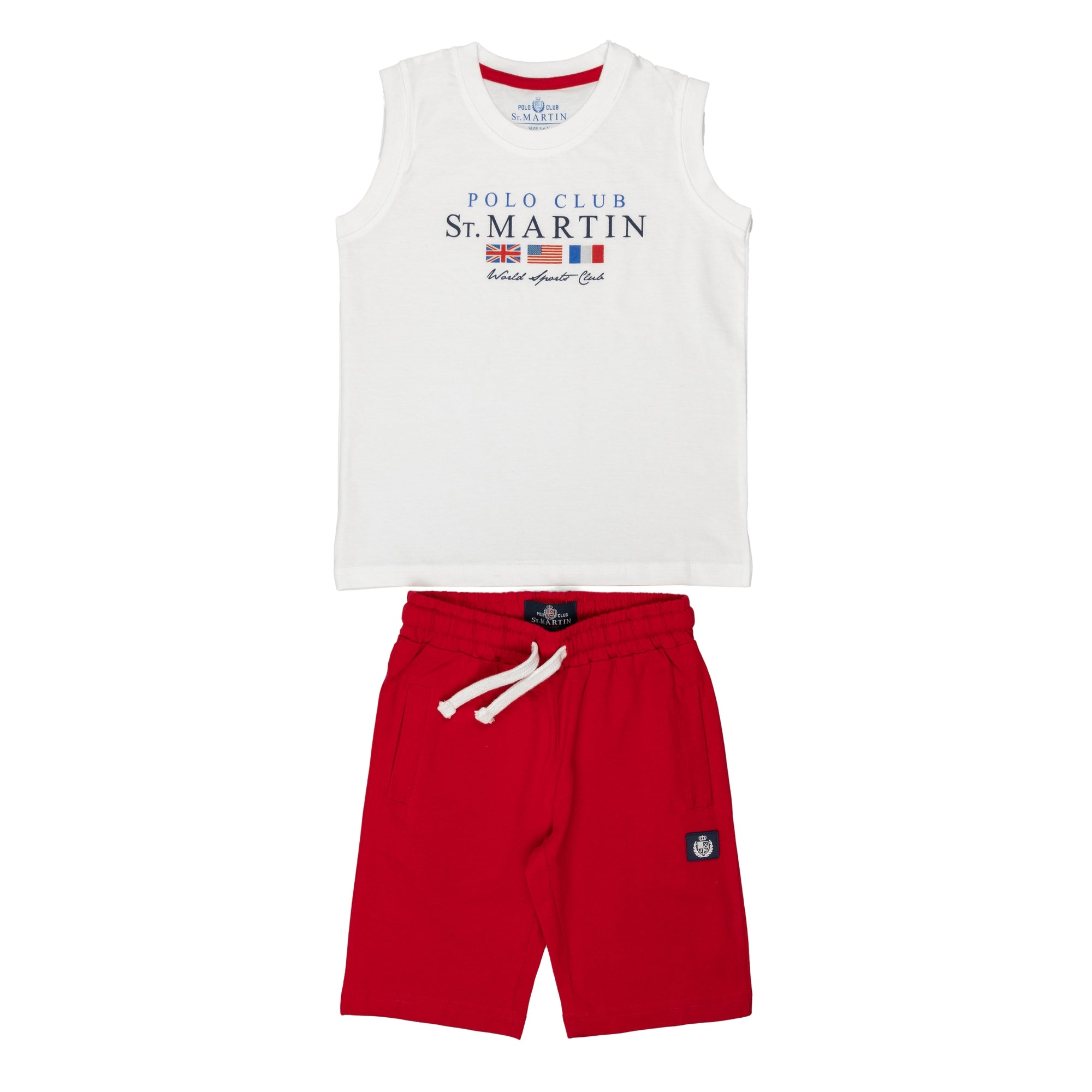 Jersey tank top and shorts set with flags logo print