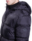 Nylon jacket with hood and logo on the sleeve