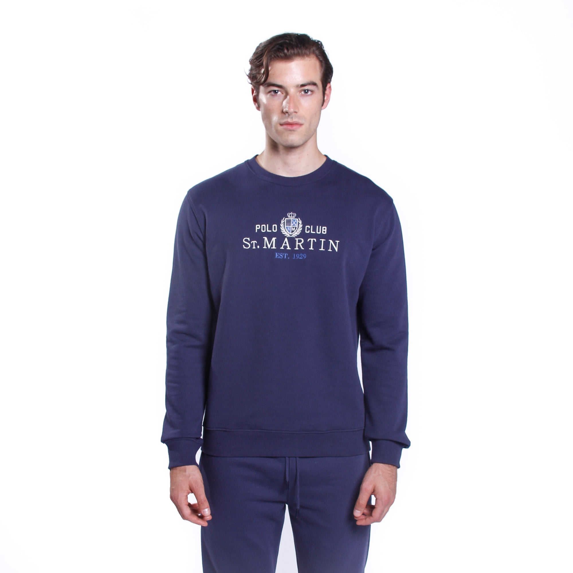 French terry crew neck sweatshirt with logo embroidery on the chest