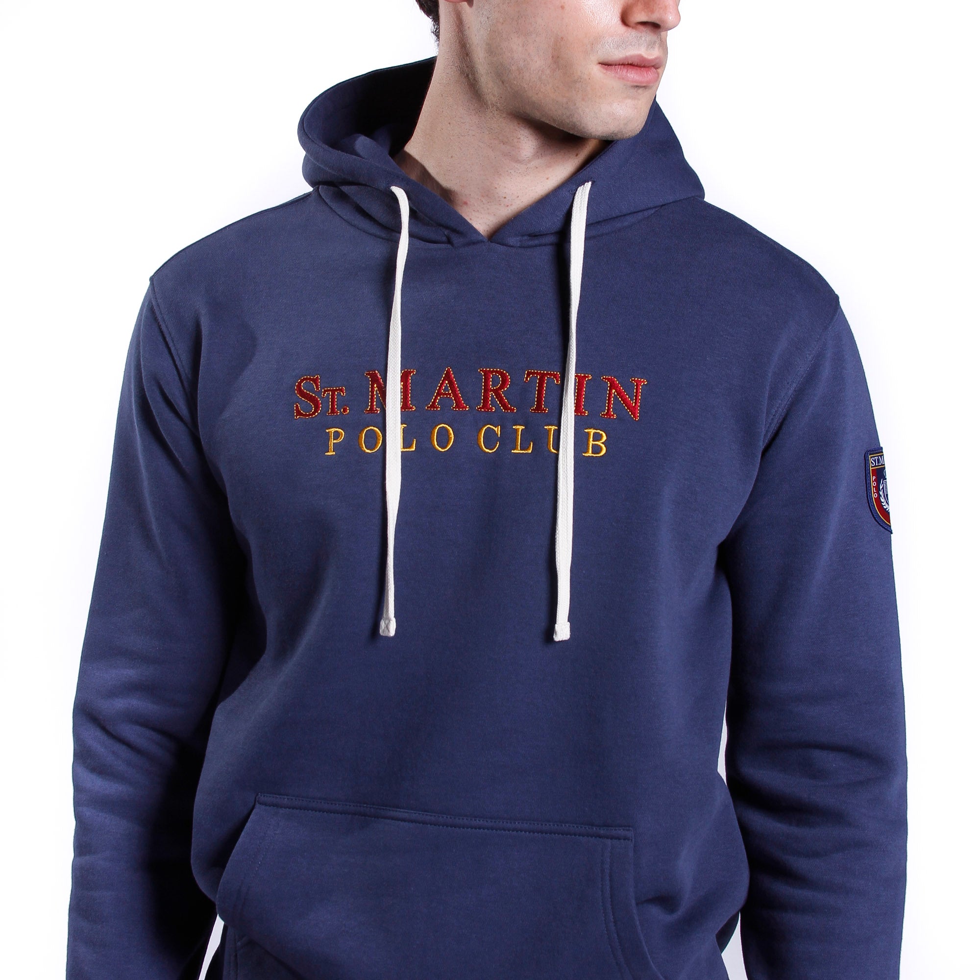 Sweatshirt with hood and inside brushed embroidered logo