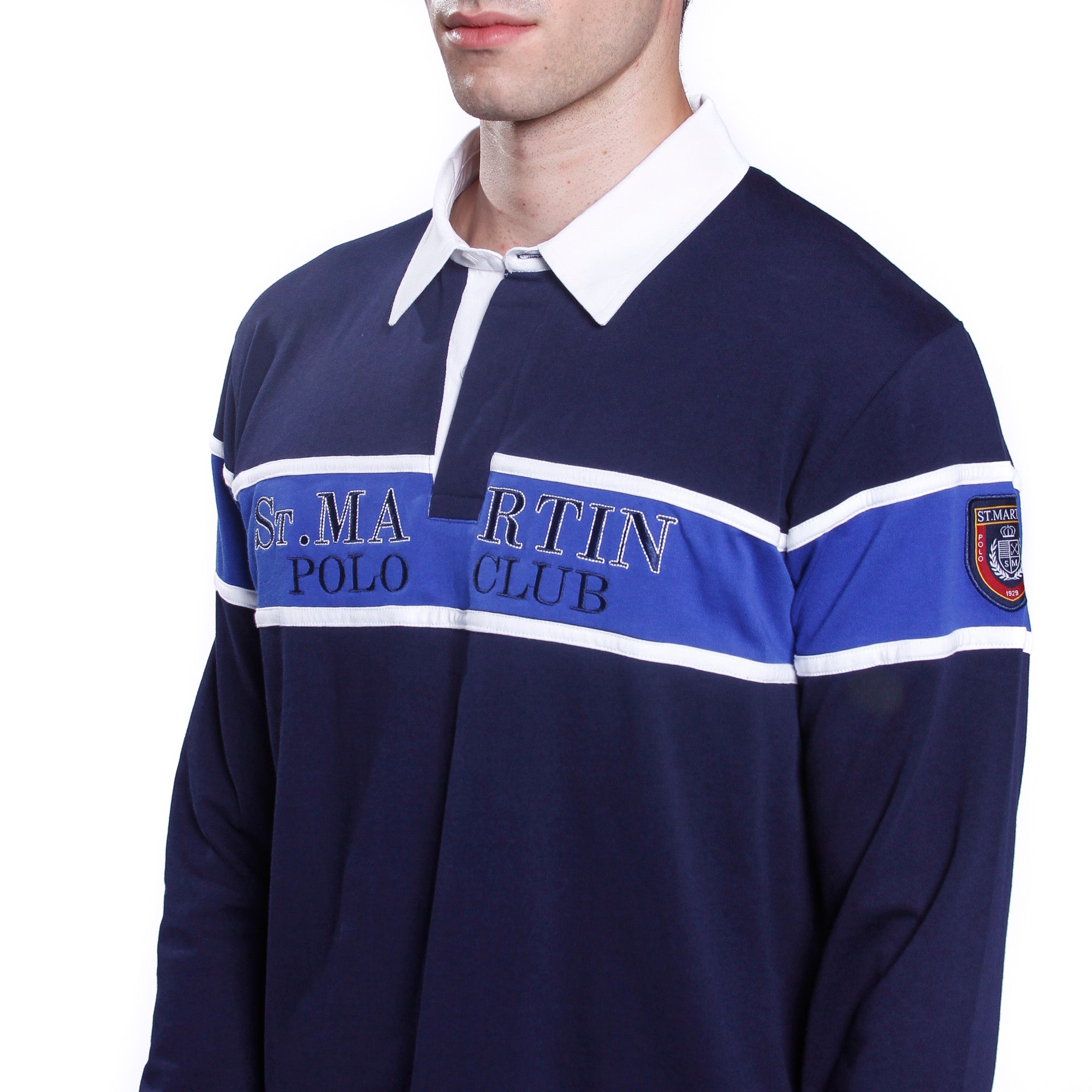 Jersey polo shirt with contrasting band and writing