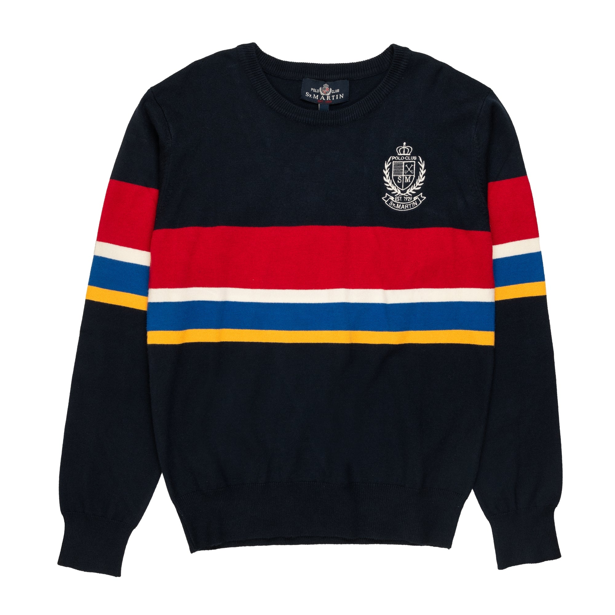 12 gauge crew neck with logo embroidery and colored bands