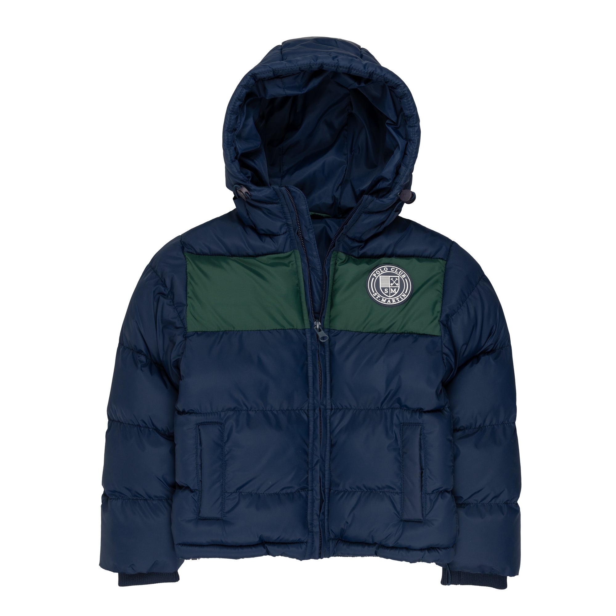 Nylon jacket with chest band, zip and hood