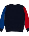 Crewneck sweatshirt with colored sleeves, inside brushed logo printed