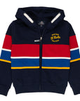 Sweatshirt with colored bands, zip and inside brushed hood