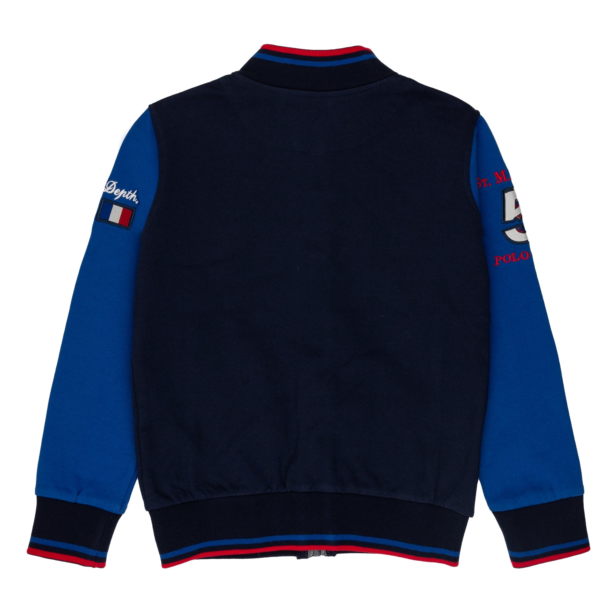 Sweatshirt with zip, contrasting sleeves and inside brushed embroidered logo