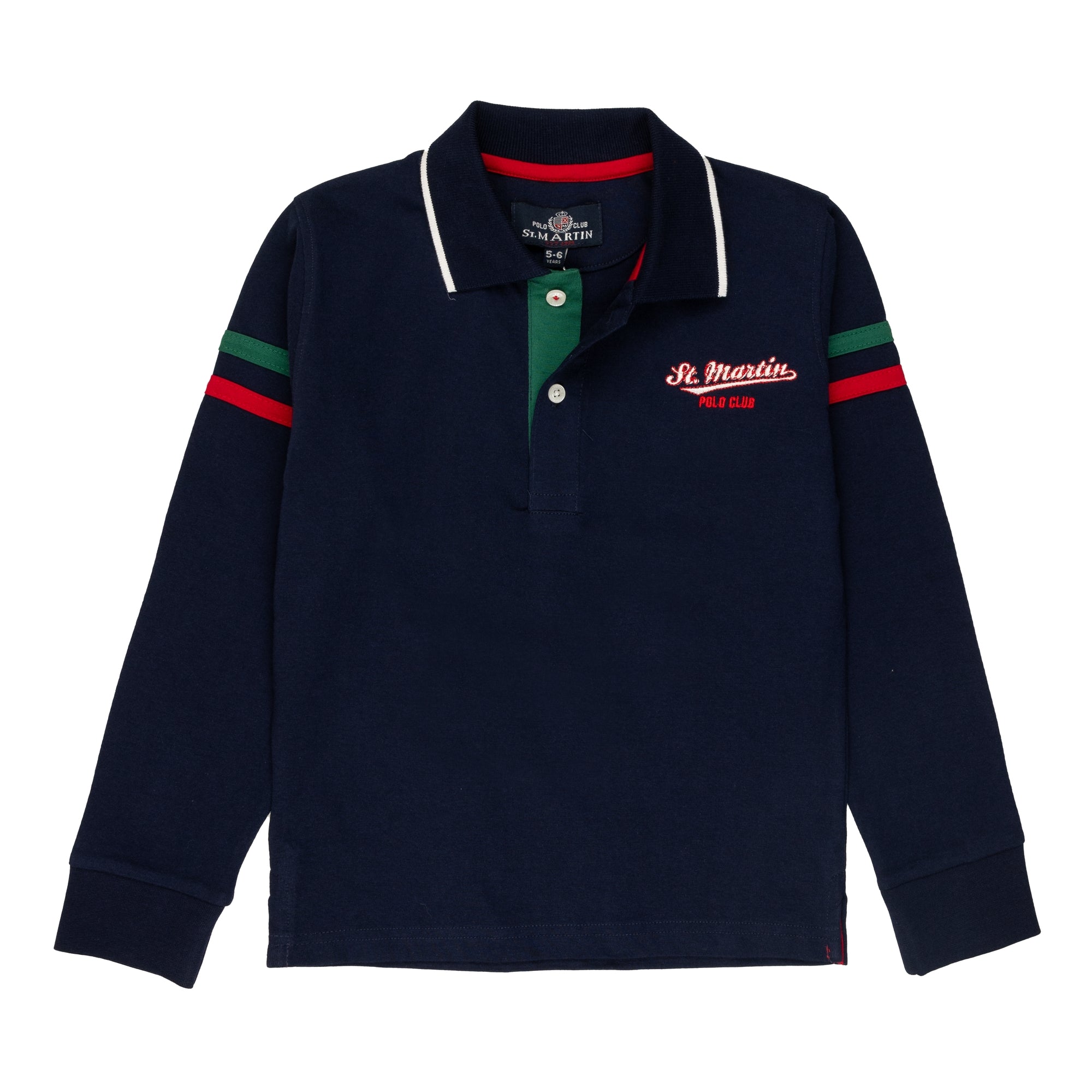 Polo shirt with bands on the sleeves and logo embroidery