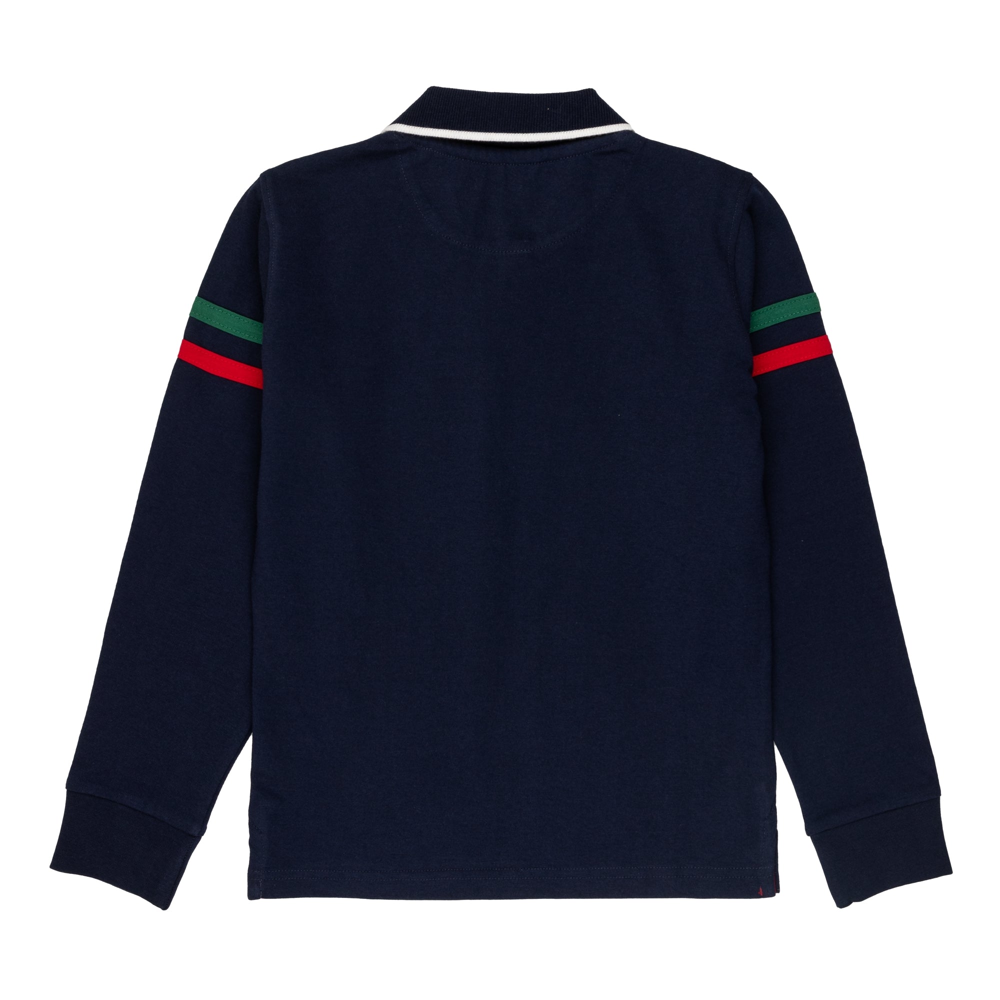 Polo shirt with bands on the sleeves and logo embroidery