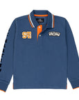 Polo shirt with applied logo and writing on the sleeve