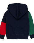 Multicolor sweatshirt with zip and inside brushed hood